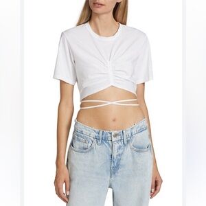 ALC Jane white cropped tie T-shirt lightweight cotton  boho festival Large